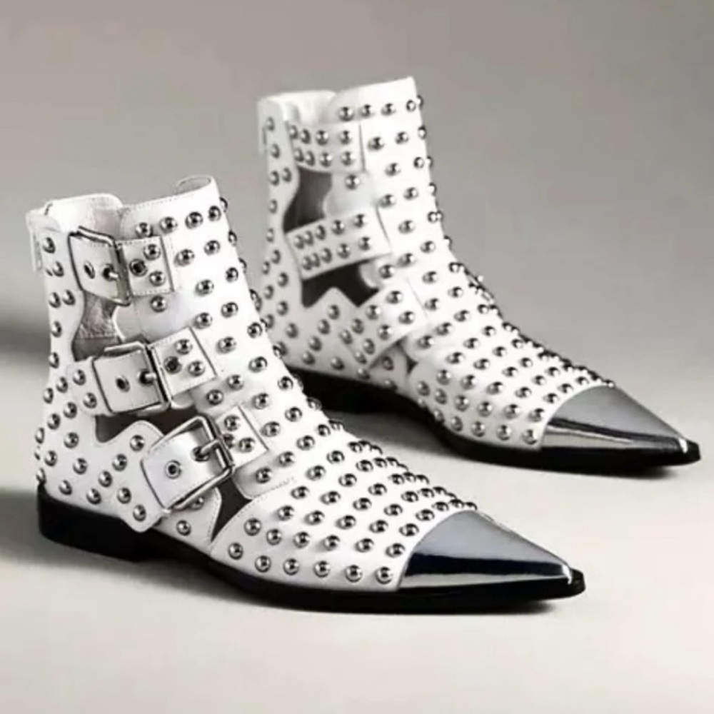 Jeffrey Campbell Kait Studded White and Silver Ankle Boots